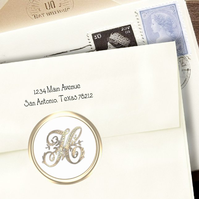 Anfangsmonogramm H (Gold und Verzierte Farbe) Runder Aufkleber (Von Creator hochgeladen)