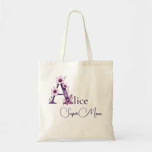 Anfangsmonogramm + Name Super Mama Tragetasche