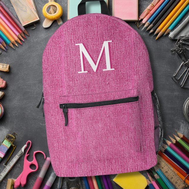 Anfangsmonogramm rosa Denim Bedruckter Rucksack (Initial Monogram Pink Denim Printed Backpack)
