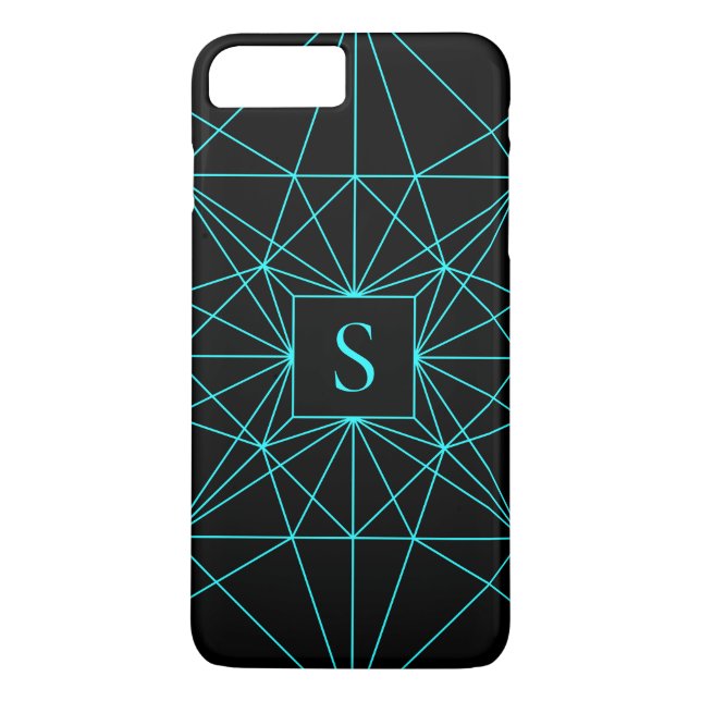 Anfangsmonogramm | Türkis geometrisches Design Case-Mate iPhone Hülle (Rückseite)