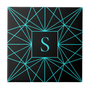 Anfangsmonogramm   Türkis geometrisches Design Fliese