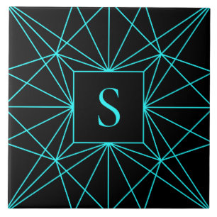 Anfangsmonogramm Türkis geometrisches Design Fliese
