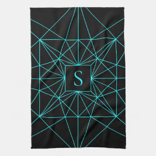 Anfangsmonogramm Türkis geometrisches Design Geschirrtuch