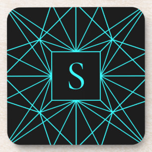 Anfangsmonogramm Türkis geometrisches Design Getränkeuntersetzer