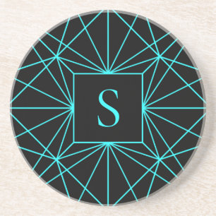 Anfangsmonogramm Türkis geometrisches Design Getränkeuntersetzer