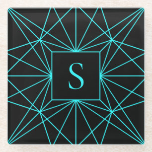Anfangsmonogramm Türkis geometrisches Design Glasuntersetzer