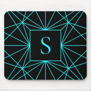 Anfangsmonogramm   Türkis geometrisches Design Mousepad