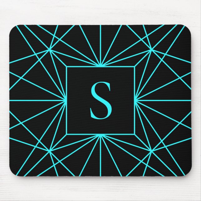 Anfangsmonogramm | Türkis geometrisches Design Mousepad (Vorne)