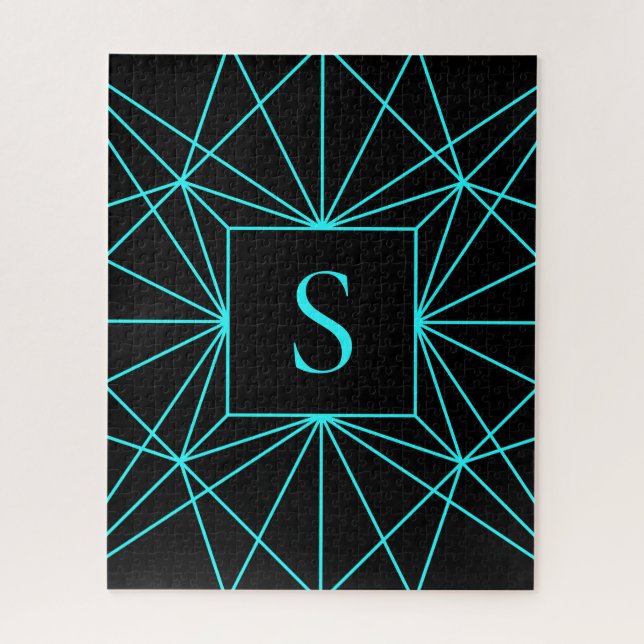 Anfangsmonogramm | Türkis geometrisches Design Puzzle (Vertikal)