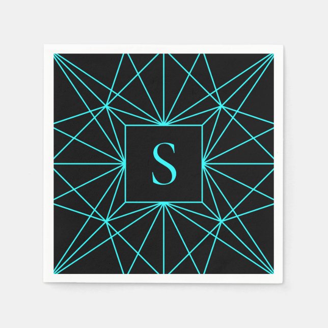Anfangsmonogramm | Türkis geometrisches Design Serviette (Vorderseite)
