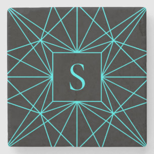Anfangsmonogramm Türkis geometrisches Design Steinuntersetzer