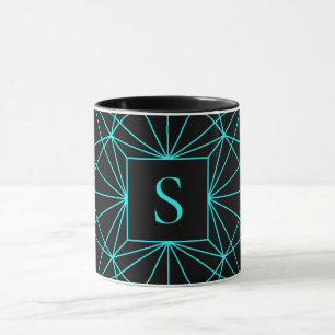 Anfangsmonogramm Türkis geometrisches Design Tasse