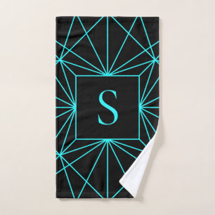 Anfangsmonogramm Türkisfarbene Geometrie Badhandtuch Set