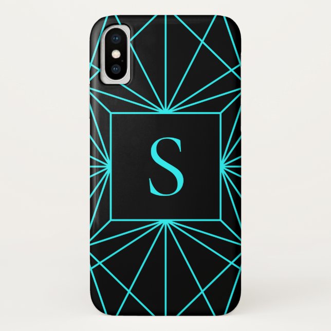Anfangsmonogramm | Türkisfarbene Geometrie Case-Mate iPhone Hülle (Rückseite)