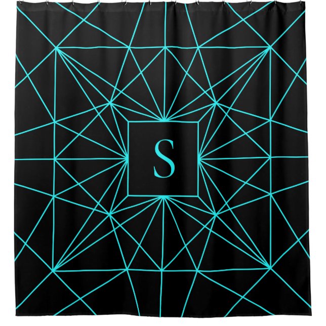 Anfangsmonogramm | Türkisfarbene Geometrie Duschvorhang (Vorderseite)