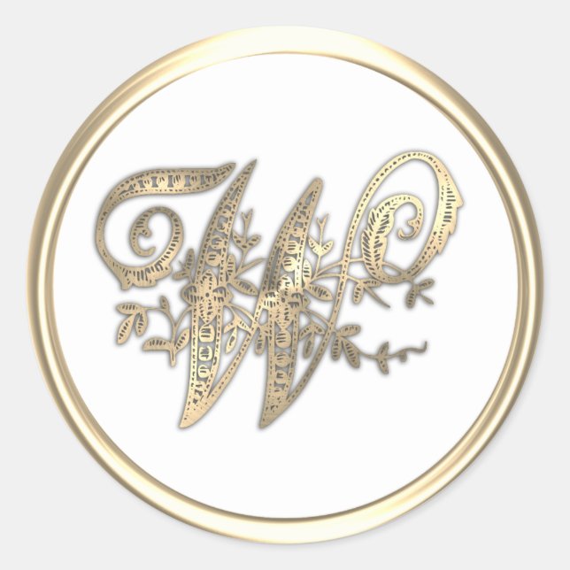 Anfangsmonogramm W mit Gold und einer beliebigen V Runder Aufkleber (Vorderseite)