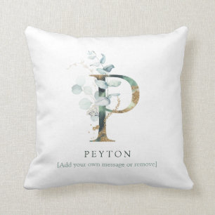 Anfangsname Botanischer Chic Gold Letter P Kissen