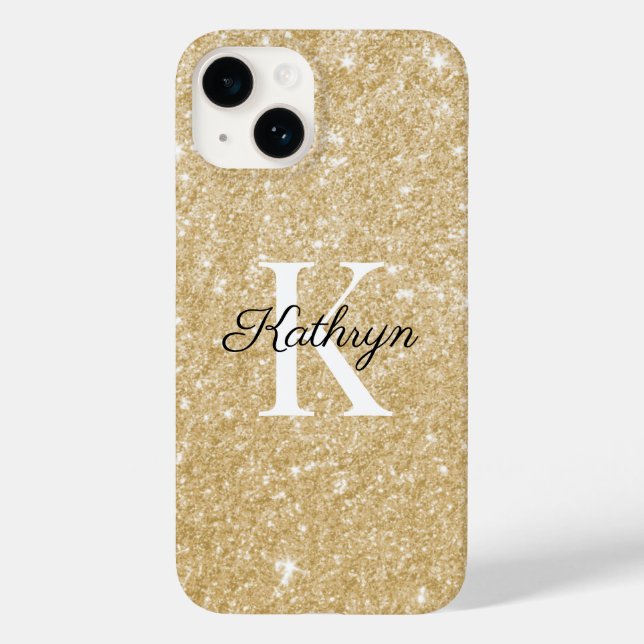 Anfangsname des Gold Glitzer Monogram Case-Mate iPhone Hülle (Rückseite)