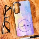 Anfangsname des Monogramms Chic Pastel Color Water Samsung Galaxy Hülle<br><div class="desc">Dieses Gehäuse ist in Rosa, Gelb, lila und blau pastellfarben gehalten. Es ist in zwei lila Farbtönen mit einem Namen und einem Anfangsbuchstabenmonogramm untergebracht. Füllen Sie die Vorlagenfelder mit einem Namen und Initial aus, entfernen Sie das eine oder das andere, oder bearbeiten Sie mit dem Entwurfstool, um eine Schriftart-Stilgröße und...</div>