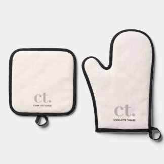 Anfangsname des Monogramms weiß Ofenhandschuh & Topflappen-Set