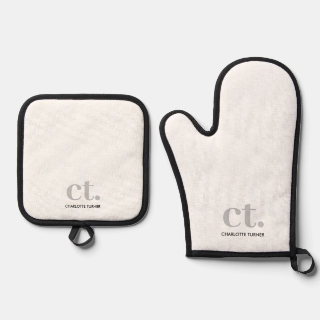 Anfangsname des Monogramms weiß Ofenhandschuh & Topflappen-Set (Vorderseite)