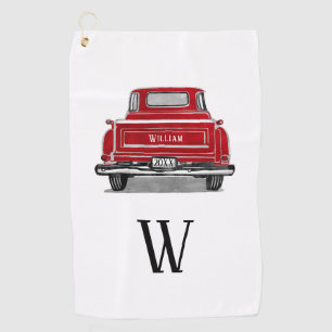 Anfangsname des Vintagen roten LKW-Monogramms Golfhandtuch