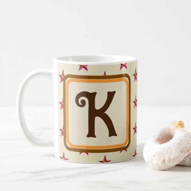 Anfangsname für Monogram Star Earth Tone Vorname Kaffeetasse (Mit Donut)