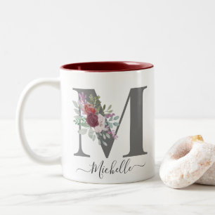 Anfangsname für Monogramm Floral Zweifarbige Tasse