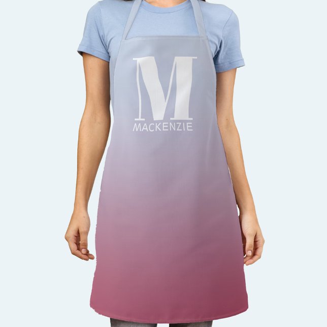 Anfangsname für Monogramm Gradient Pink Blau Schürze (Modern monogram initial personalized pink blue gradient apron)