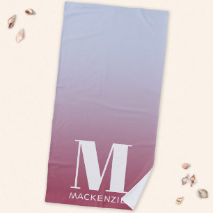 Anfangsname für Monogramm Gradient Pink Blau Strandtuch