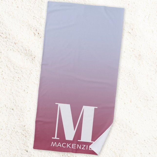 Anfangsname für Monogramm Gradient Pink Blau Strandtuch (Modern monogram initial personalized pink blue gradient  beach towel)
