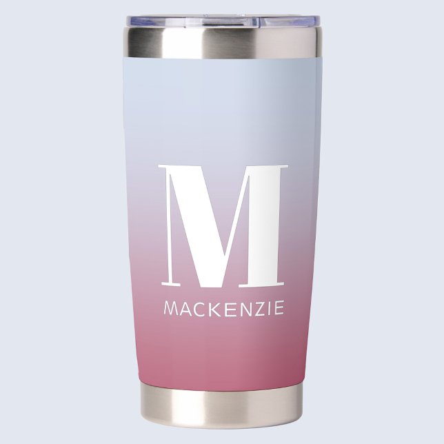 Anfangsname für Monogramm Gradient Pink Blau Thermobecher (Modern monogram initial name pink blue gradient personalized insulated tumbler)