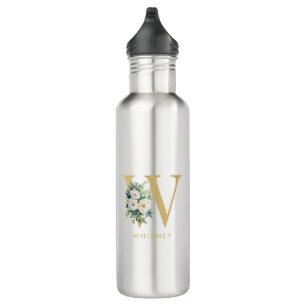 Anfangsname für Monogramm Letter Floral Edelstahlflasche