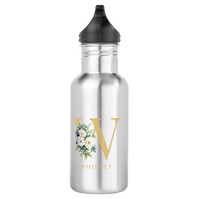 Anfangsname für Monogramm Letter Floral Edelstahlflasche (Rechts)
