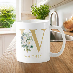 Anfangsname für Monogramm Letter Floral Kaffeetasse