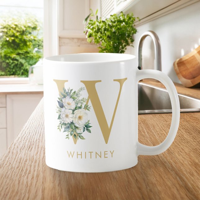 Anfangsname für Monogramm Letter Floral Kaffeetasse (Von Creator hochgeladen)