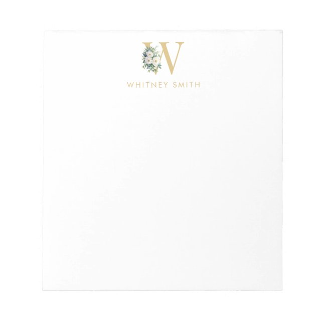 Anfangsname für Monogramm Letter Floral Notizblock (Vorderseite)