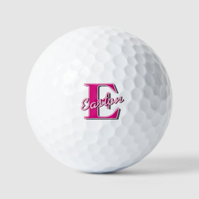 Anfangsname personalisiert Monogramm Rosa und Grau Golfball (Vorderseite)