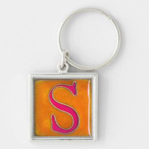 Anfangss-Schlüsselanhänger, -Cloisonne, -orange Schlüsselanhänger