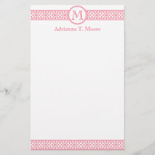 Anfangsstadium der Blumenrosa Weißes Monogramm Briefpapier