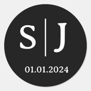 Anfangszeichen für Hochzeitscoupel   Runde schwarz Runder Aufkleber