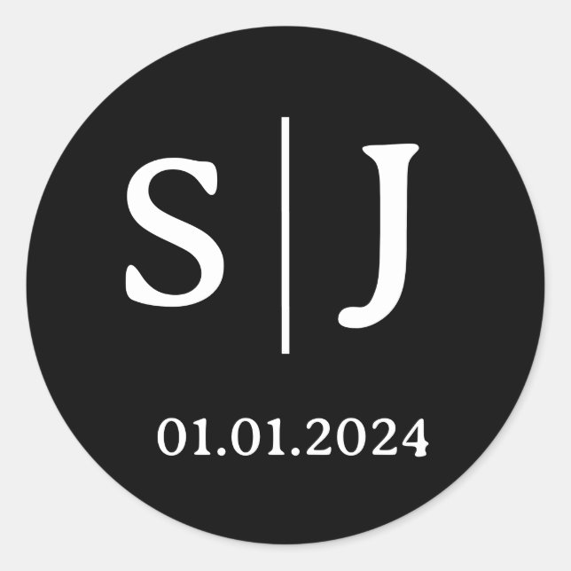 Anfangszeichen für Hochzeitscoupel | Runde schwarz Runder Aufkleber (Vorderseite)
