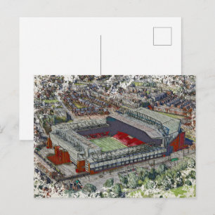 Anfield Stadion Liverpool - Künstlerische Aquarell Postkarte