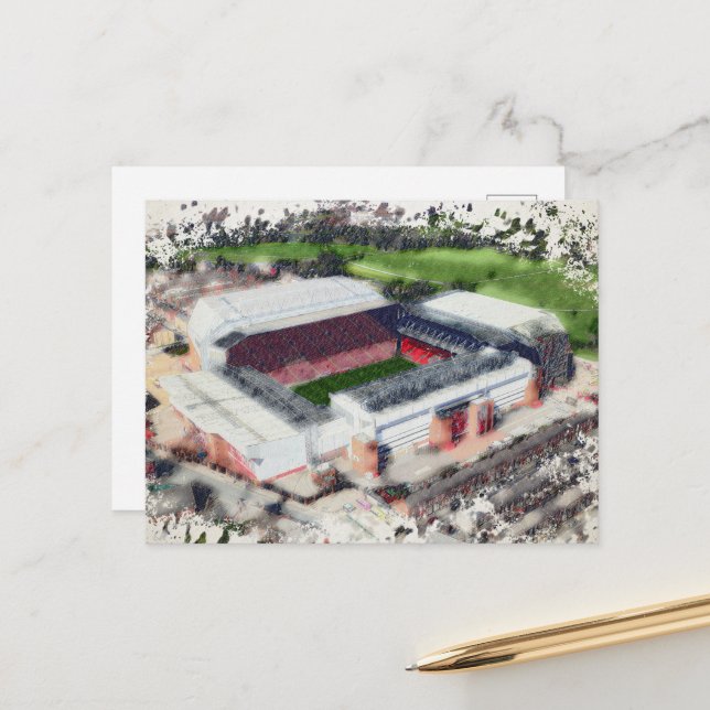 Anfield Stadium Liverpool - Artistic Watercolour Postkarte (Vorderseite/Rückseite Beispiel)