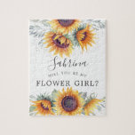 Anfrage für Sonnenblumen Bouquet Flower Girl Puzzle<br><div class="desc">Ein helles Aquarell Sonnenblumen Thema Puzzle frage die spezifische Frage. Wirst du meine Blume sein? Eine niedliche und lustige Art,  das zukünftige Blume-Mädchen so zu gestalten,  als wäre sie ein besonderer Teil Ihrer Zeremonie.</div>