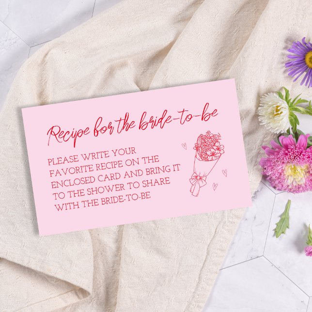 Anfrage nach Rezept Rosa und Rote Hand Brautparty Begleitkarte (Recipe Request Pink & Red Hand Drawn Bridal Shower Enclosure Card)