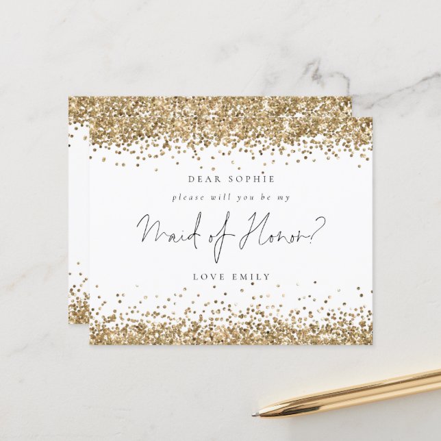 Anfrage zur Trauzeugin von Gold-Glitzer (Vorderseite/Rückseite Beispiel)