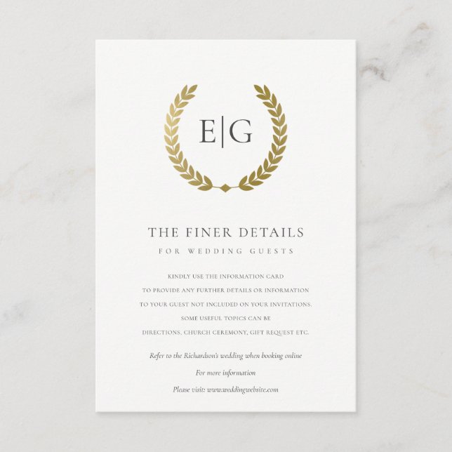 ANGABE DES ELEGANTEN GOLD FLORAL LAUREL WREATH WED BEGLEITKARTE (Vorderseite)