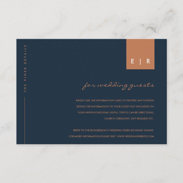 ANGABE ZUR MINIMAL NAVY RUST ORANGE TYPOGRAPHY WED BEGLEITKARTE (Vorderseite)
