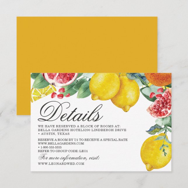 Angaben zu Botanischen Hochzeiten in Citrus Einladung (Vorne/Hinten)